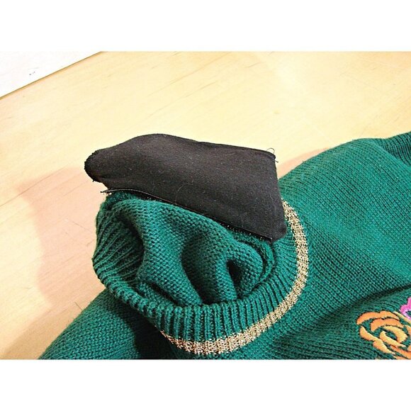 Vintage Lambelle Green Bright Floral Hat Design Tunic Sweater Wool Blend Sz M - Picture 12 of 12